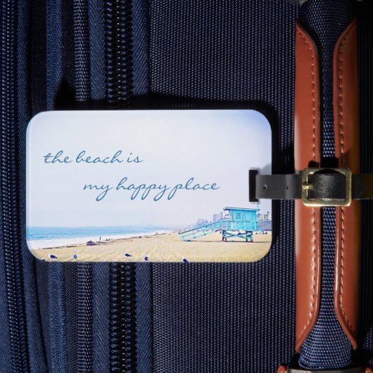 Étiquette À Bagage Plage Est Mon Heureux Endroit Moderne Script Côtie (Insitu Rectoal 4)