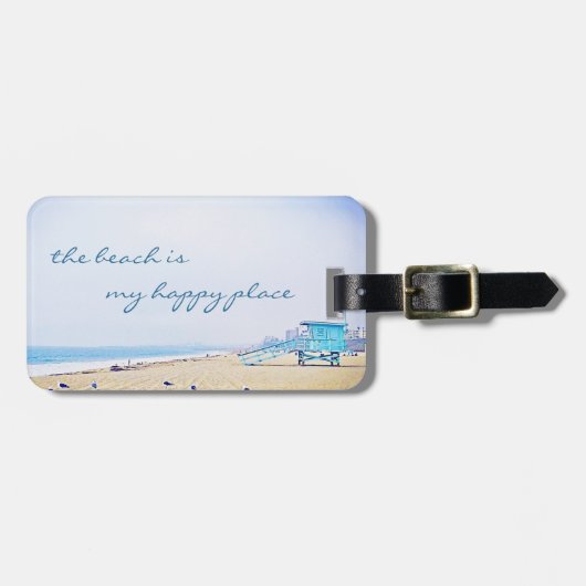 Étiquette À Bagage Plage Est Mon Heureux Endroit Moderne Script Côtie (Devant horizontal)