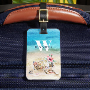 Étiquette À Bagage Plage et coquillages nautiques Monogrammes