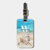 Étiquette À Bagage Plage et coquillages nautiques Monogrammes (Devant Vertical)