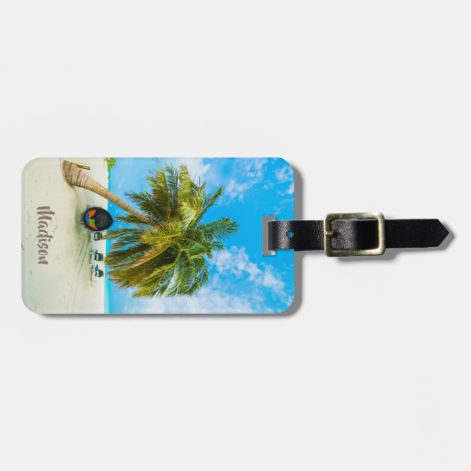 Étiquette À Bagage Plage faite sur commande des textes dans (Devant horizontal)