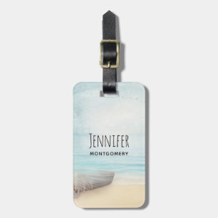 Étiquette À Bagage Plage nautique avec Rowboat & Fishing Net