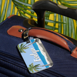 Étiquette À Bagage Plage personnalisée aux palmiers tropicaux d'Hawaï