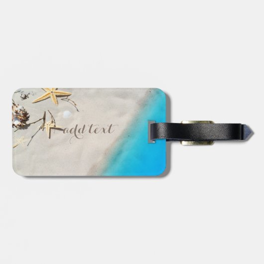 Étiquette À Bagage Plage, Sable, Coquillages, Seastar, Personnalisé (Dos horizontal)