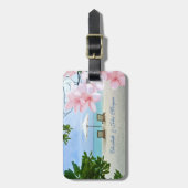 Étiquette À Bagage Plage tropicale, Chaise, Fleur hawaïenne (Devant Vertical)