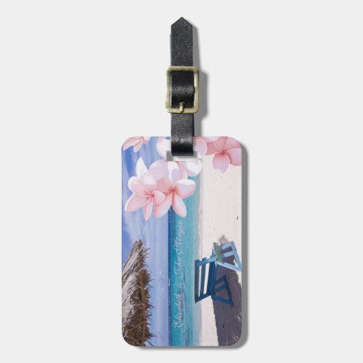 Étiquette À Bagage Plage tropicale, Chaise, Plumeria (Devant Vertical)