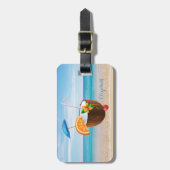 Étiquette À Bagage Plage tropicale, Ciel Bleu, Sable Océan, Cocktail  (Devant Vertical)