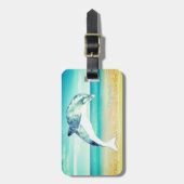 Étiquette À Bagage Plage tropicale, Ciel Bleu, Sable Océan, Dauphin (Devant Vertical)