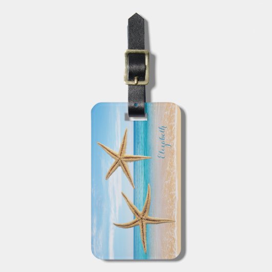 Étiquette À Bagage Plage tropicale, Ciel Bleu, Sable Océanique, Épée (Devant Vertical)