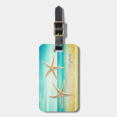 Étiquette À Bagage Plage tropicale, Ciel Bleu, Sable Océanique, Épée (Devant Vertical)