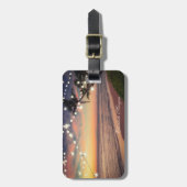 Étiquette À Bagage Plage tropicale, Coucher de soleil, Palmier, Lumiè (Devant Vertical)