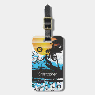 Étiquette À Bagage Plage tropicale de Grunge Surfing personnalisée