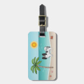 Étiquette À Bagage Plage Tropicale d'été de Chien de Papillon noir et (Devant Vertical)