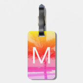 Étiquette À Bagage Plage tropicale & Palm Tree initial rose/orange (Dos Vertical)