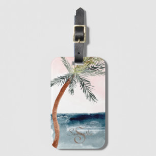 Étiquette À Bagage Plage tropicale palmier-monogramme
