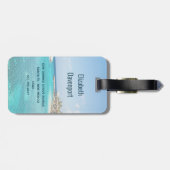 Étiquette À Bagage Plage tropicale pittoresque avec huttes de chaume (Dos horizontal)