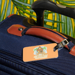 Étiquette À Bagage Plage tropicale Planches de surf et palmiers