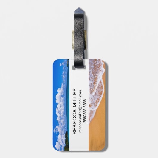 Étiquette À Bagage Plage Vide Et Eaux Bleues (Dos Vertical)