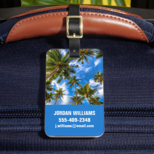 Étiquette À Bagage Plages tropicales Palmiers sur le ciel bleu