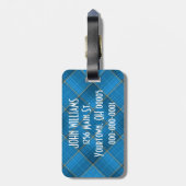 Étiquette À Bagage Plaid Bleu Anglé Avec Devis (Dos Vertical)