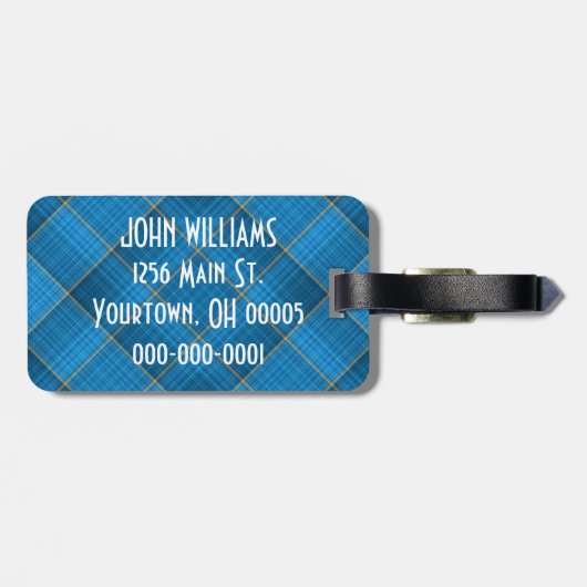 Étiquette À Bagage Plaid Bleu Anglé Avec Devis (Dos horizontal)