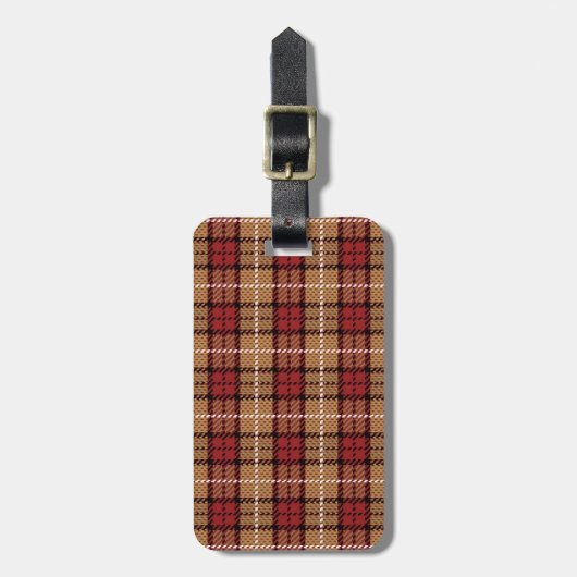 Étiquette À Bagage Plaid de pixel en rouge et or (Devant Vertical)