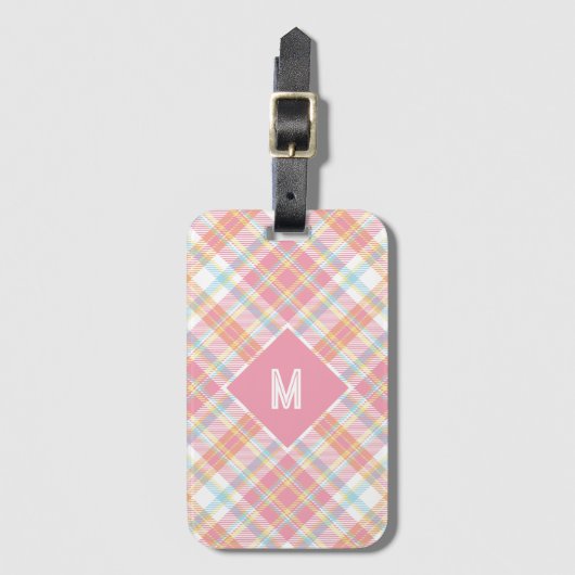 Étiquette À Bagage Plaid Monogramme personnalisé / Motif Tartan (Devant Vertical)
