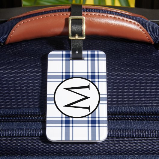 Étiquette À Bagage Plaid naval bleu et blanc (Insitu Rectoal 2)