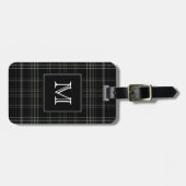 Étiquette À Bagage Plaid noir de monogramme (Devant horizontal)