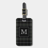 Étiquette À Bagage Plaid noir de monogramme (Devant Vertical)