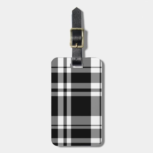 Étiquette À Bagage Plaid noir et blanc (Devant Vertical)