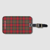Étiquette À Bagage Plaid Rustic Red et Green Stewart Tartan (Devant Horizontal)