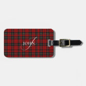 Étiquette À Bagage Plaid Rustique Rouge Chic Typographie Monogrammée (Devant horizontal)