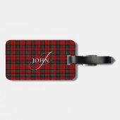 Étiquette À Bagage Plaid Rustique Rouge Chic Typographie Monogrammée (Dos horizontal)