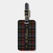 Étiquette À Bagage Plaid vert-foncé d'écossais de tartan de manuscrit (Devant Vertical)