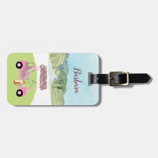 Étiquette À Bagage Plaisir Scène Glitzy Golf Player Panier (Devant horizontal)