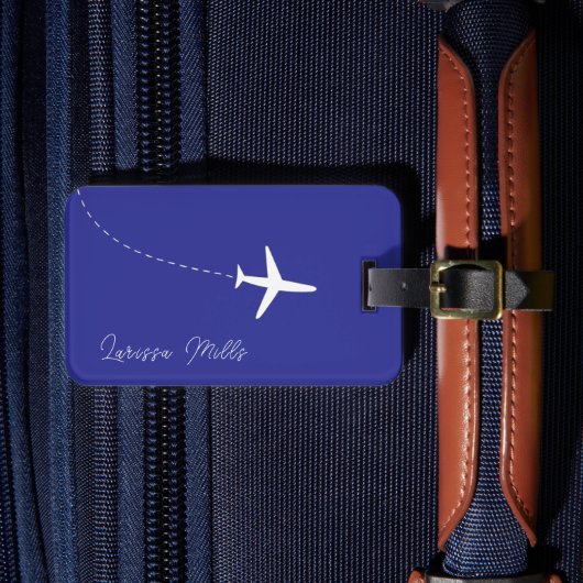 Étiquette À Bagage Plan blanc simple avec route pointillée bleu (Insitu Rectoal 4)