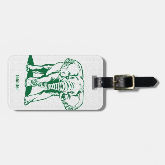 Étiquette À Bagage Plan de ligne d'éléphant vert Monogramme Chasseur  (Devant horizontal)