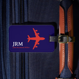 Étiquette À Bagage Plan rouge sur Voyage personnalisé bleu