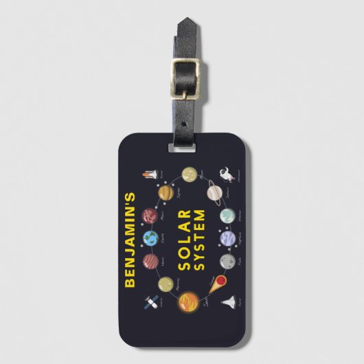 Étiquette À Bagage Planètes Système Solaire Monogramme Astronaut Enfa (Devant Vertical)