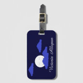 Étiquette À Bagage Pleine lune souriante avec nuages : bleu foncé (Devant Vertical)