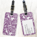 Étiquette À Bagage Plum botanique fleur sauvage violet Personnalisé<br><div class="desc">Jolies silhouettes botaniques florales de la nature,  feuillage blanc,  fleurs feuilles et sauvages sur un arrière - plan violet. Modifiez les informations de contact au verso.</div>
