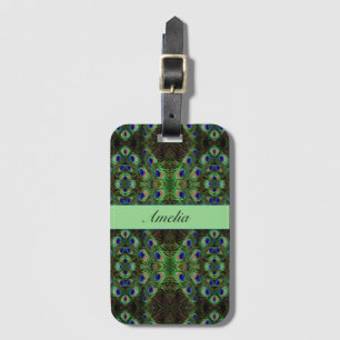 Étiquette À Bagage Plumage Royal - Motif Luxueux de Plume de Paon