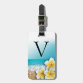 Étiquette À Bagage Plumeria Frangipani Fleur Tropical Beach Monogramm (Devant Vertical)