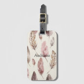 Étiquette À Bagage Plumes Brown roses (Devant Vertical)