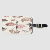 Étiquette À Bagage Plumes Brown roses (Devant Horizontal)