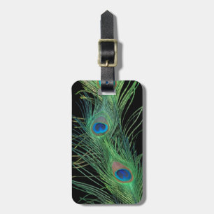 Étiquette À Bagage Plumes vertes avec le noir