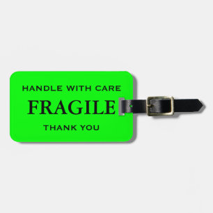 Étiquette À Bagage Poignée vert citron noir fragile manipuler avec so