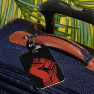 Étiquette À Bagage Poing levé rouge de solidarité en simili vintage