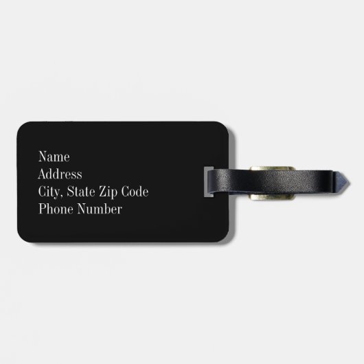 Étiquette À Bagage Point de polka noir avec le monogramme rose (Dos horizontal)